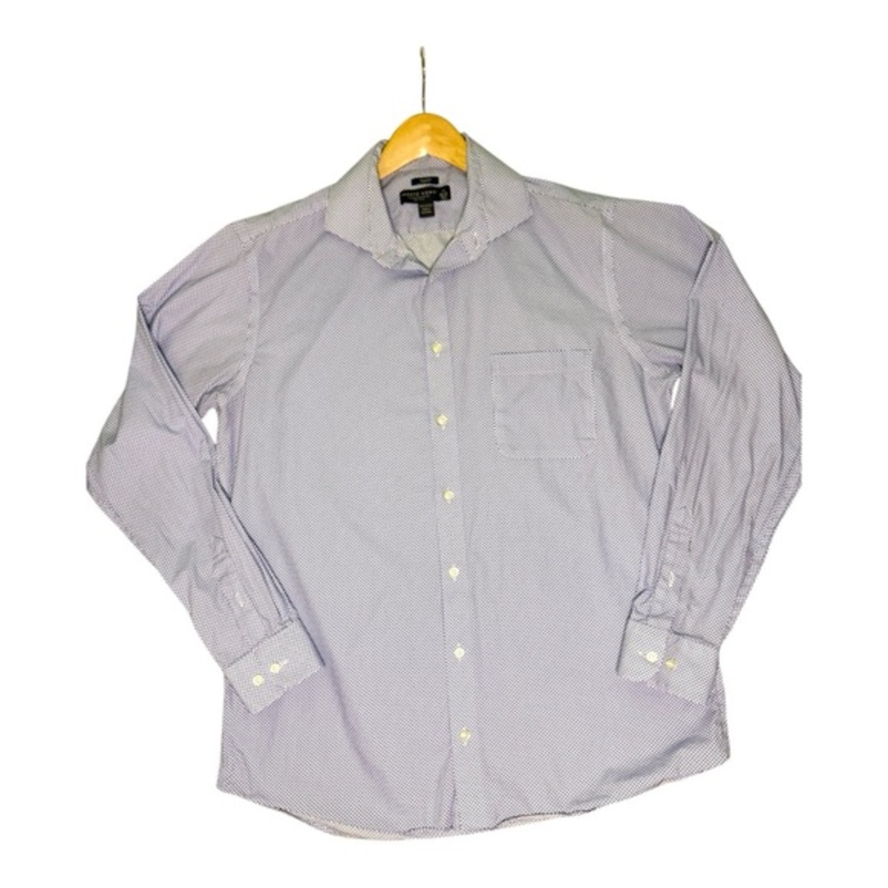 Pronto Uomo Blue Geometric Slim Fit Dress Shirt Size 17 36/37 Business Classic